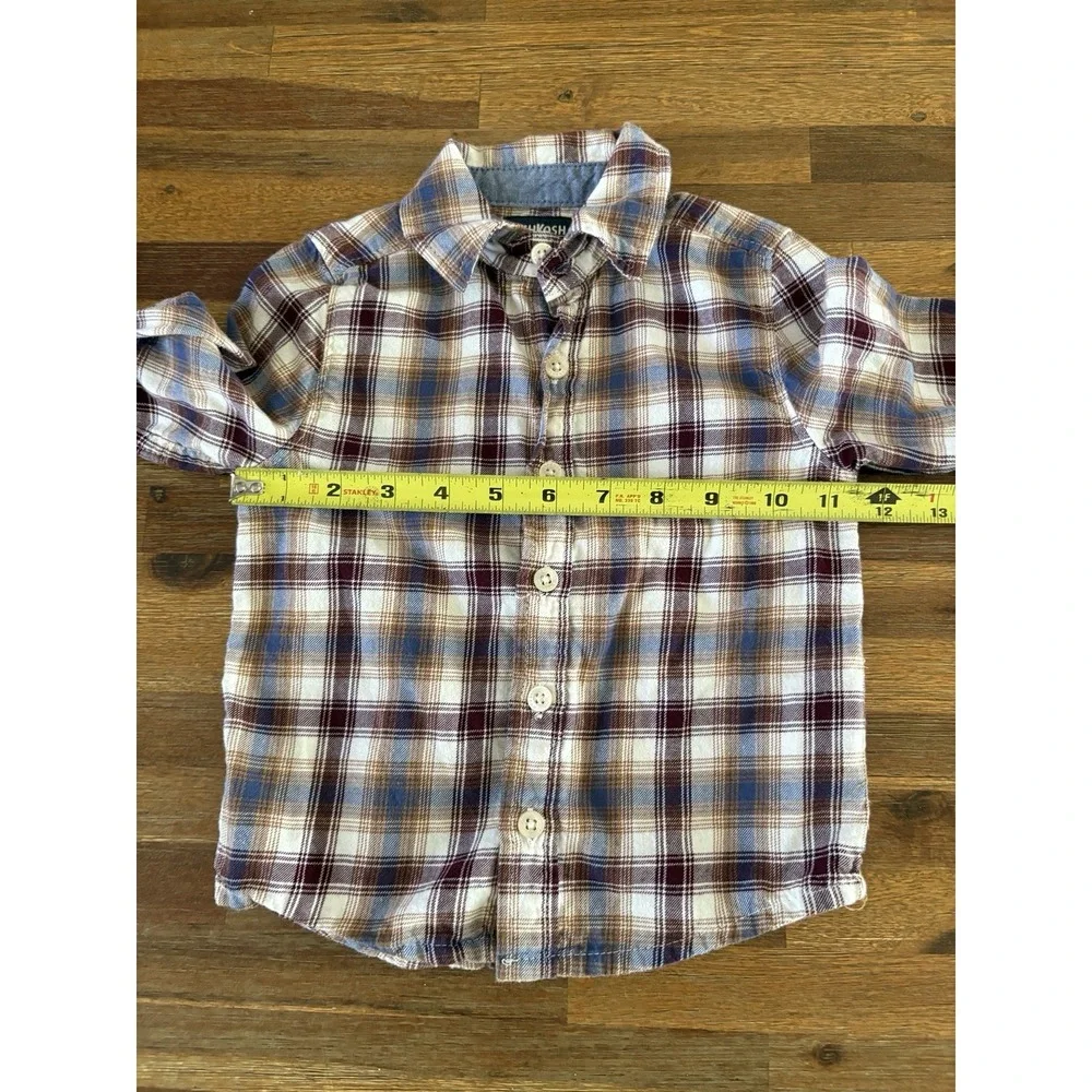 OshKosh B'gosh Flannel Shirt Baby Boys Size 12M Brown Plaid‎ Long Sleeve Woven